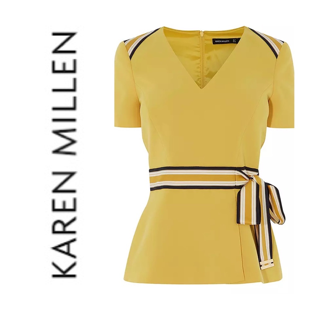 KAREN MILLEN Spliced Stripe Top in Mustard Size 6 (UK)